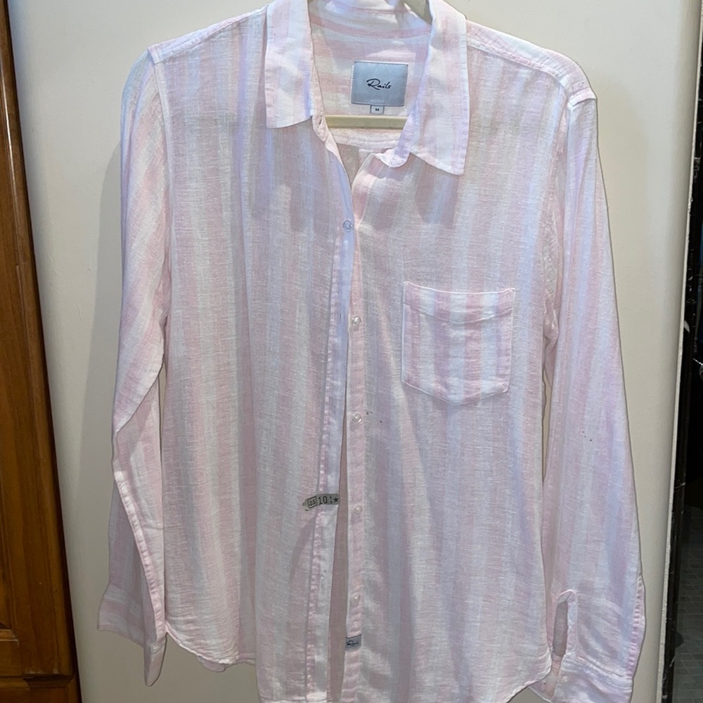 Rails long sleeve white and light pink stripes size medium